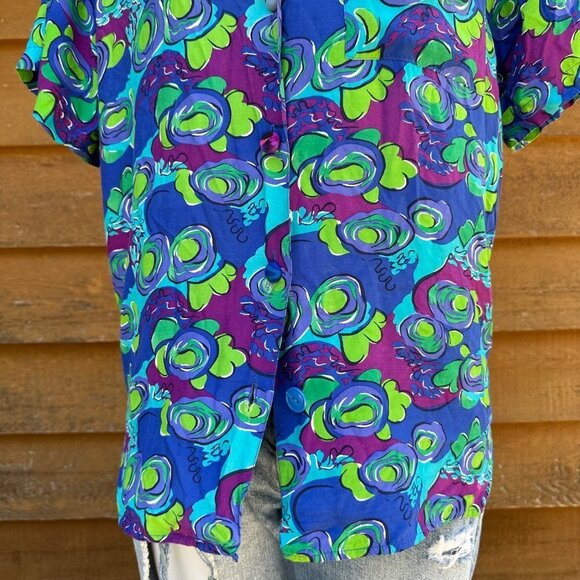 Vintage Blue Island Hawaiian Style Button Down Women’s Shirt Size M - Picture 3 of 13